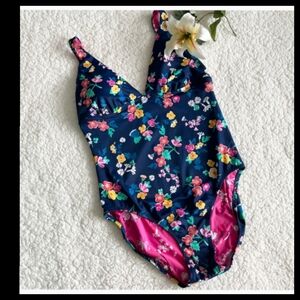 Vera Bradley Blue floral one-piece swimsuit Size Large (14)●